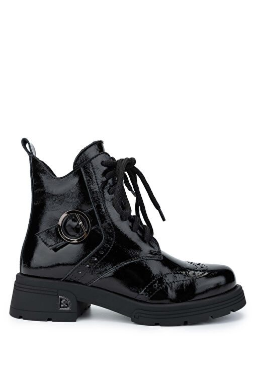 Tamer Tanca Kadın Hakiki Deri Siyah Rugan Casual Bot - Görsel 2