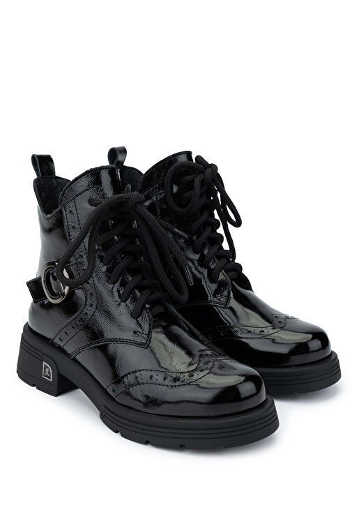 Tamer Tanca Kadın Hakiki Deri Siyah Rugan Casual Bot - Görsel 3