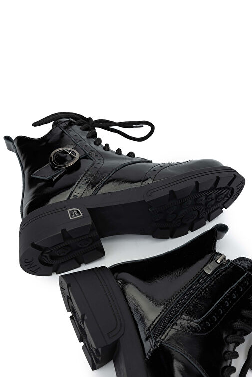 Tamer Tanca Kadın Hakiki Deri Siyah Rugan Casual Bot - Görsel 6