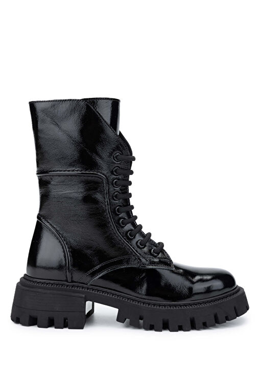 Tamer Tanca Kadın Hakiki Deri Siyah Rugan Casual Bot - Görsel 2