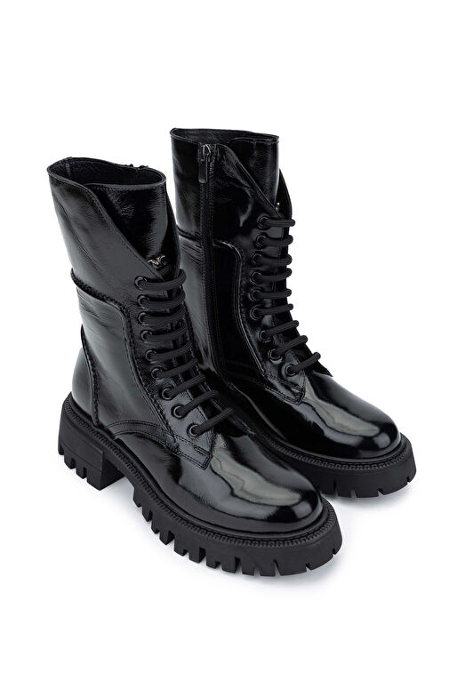 Tamer Tanca Kadın Hakiki Deri Siyah Rugan Casual Bot - Görsel 3