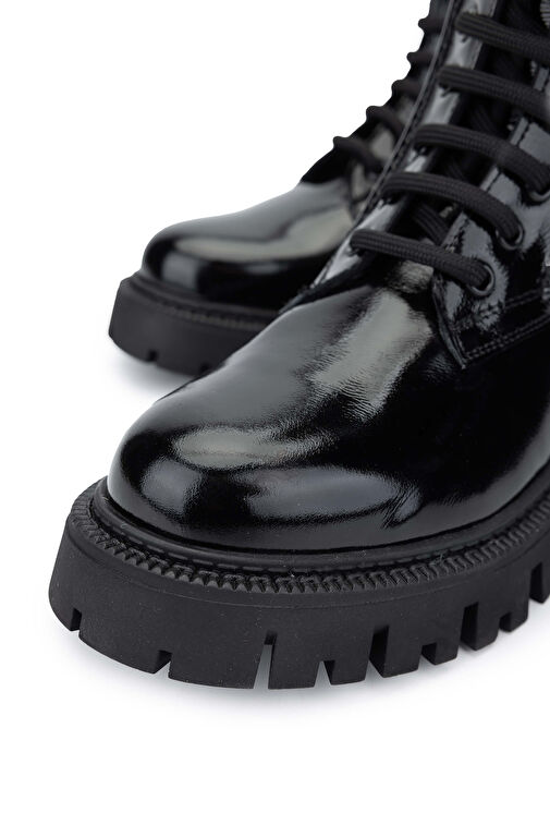 Tamer Tanca Kadın Hakiki Deri Siyah Rugan Casual Bot - Görsel 4