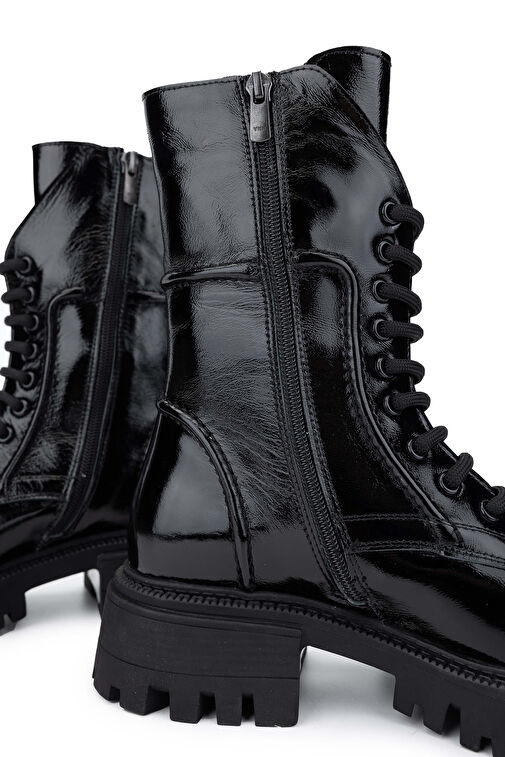 Tamer Tanca Kadın Hakiki Deri Siyah Rugan Casual Bot - Görsel 5