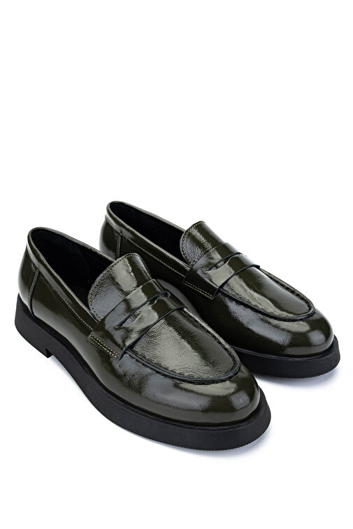 Tamer Tanca Kadın Hakiki Deri Haki Rugan Loafer Ayakkabı - Görsel 3