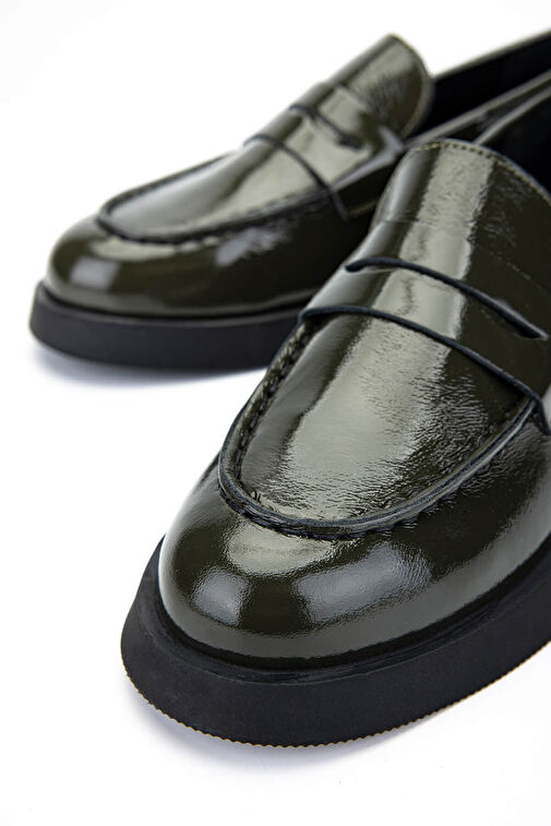 Tamer Tanca Kadın Hakiki Deri Haki Rugan Loafer Ayakkabı - Görsel 5