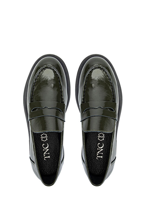 Tamer Tanca Kadın Hakiki Deri Haki Rugan Loafer Ayakkabı - Görsel 6