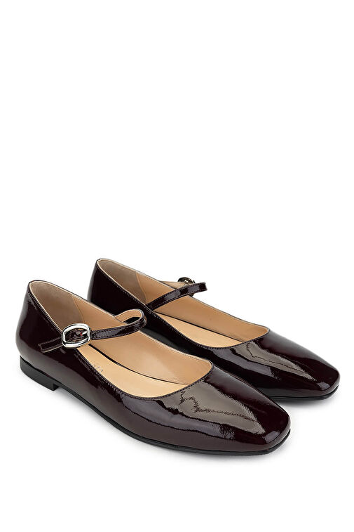 Tamer Tanca Kadın Hakiki Deri Bordo Rugan Babet Ayakkabı - Görsel 3