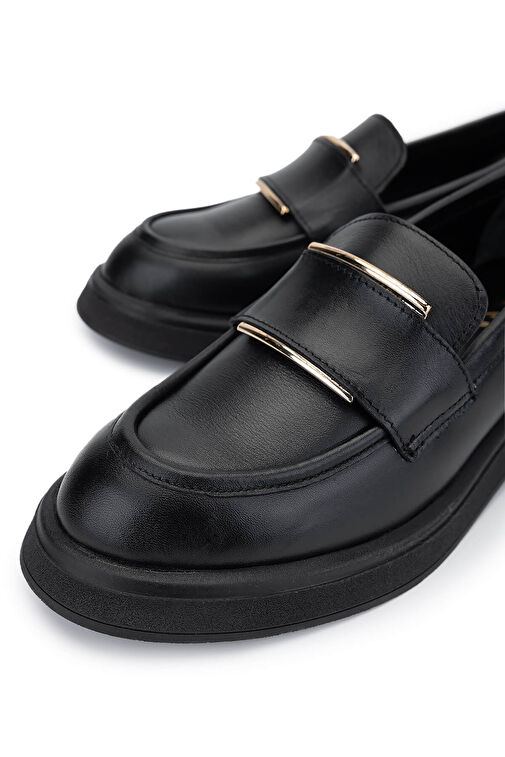 Tamer Tanca Kadın Hakiki Deri Siyah Deri Loafer Ayakkabı - Görsel 4