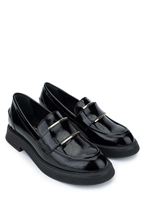 Tamer Tanca Kadın Hakiki Deri Siyah Rugan Loafer Ayakkabı - Görsel 3