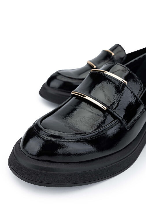 Tamer Tanca Kadın Hakiki Deri Siyah Rugan Loafer Ayakkabı - Görsel 4