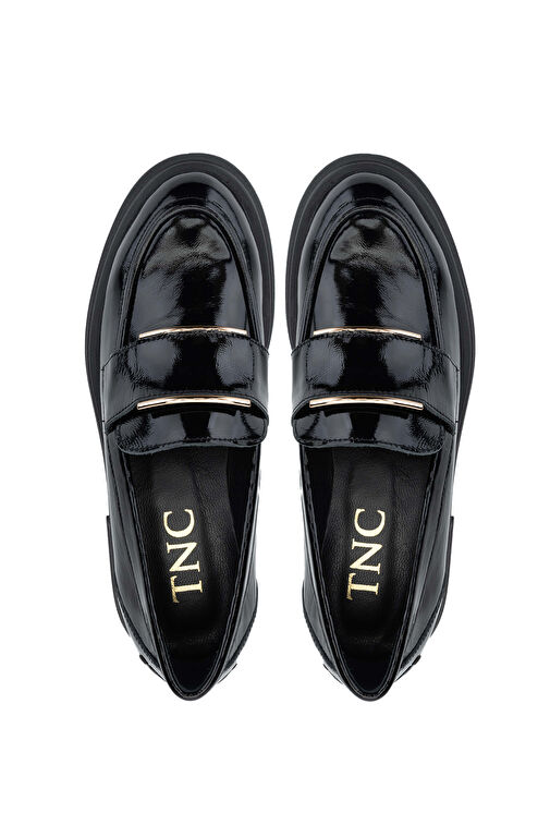 Tamer Tanca Kadın Hakiki Deri Siyah Rugan Loafer Ayakkabı - Görsel 6