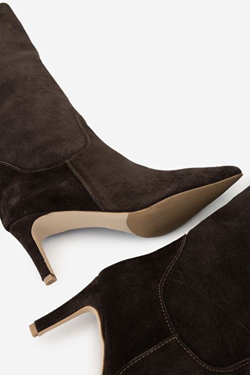 Valmenti Kadın Kahverengi Süet Topuklu Çizme - Görsel 5