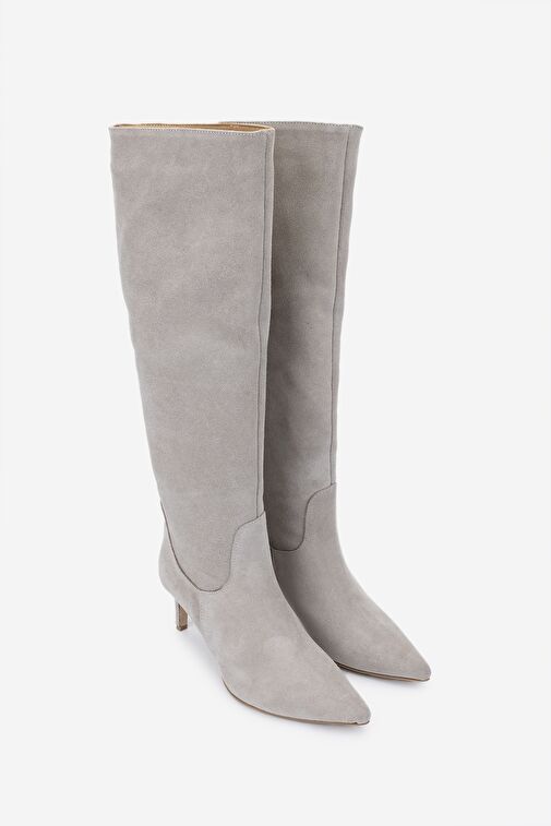 Valmenti Kadın Bej Süet Topuklu Çizme - Görsel 3