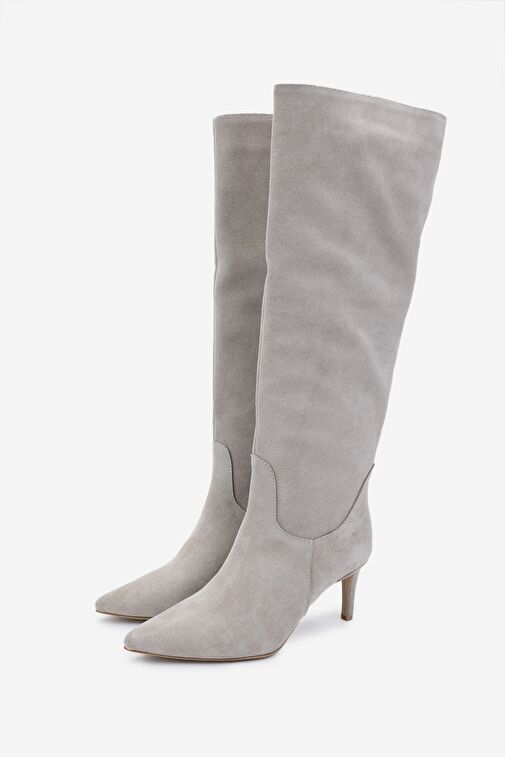 Valmenti Kadın Bej Süet Topuklu Çizme - Görsel 6