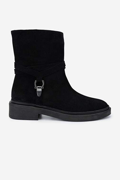 Valmenti Kadın Siyah Süet Düz Bot - Görsel 2
