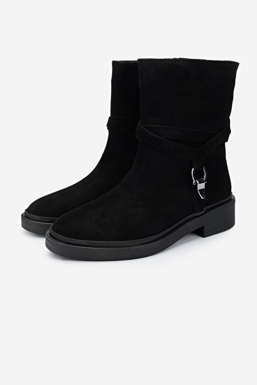 Valmenti Kadın Siyah Süet Düz Bot - Görsel 6