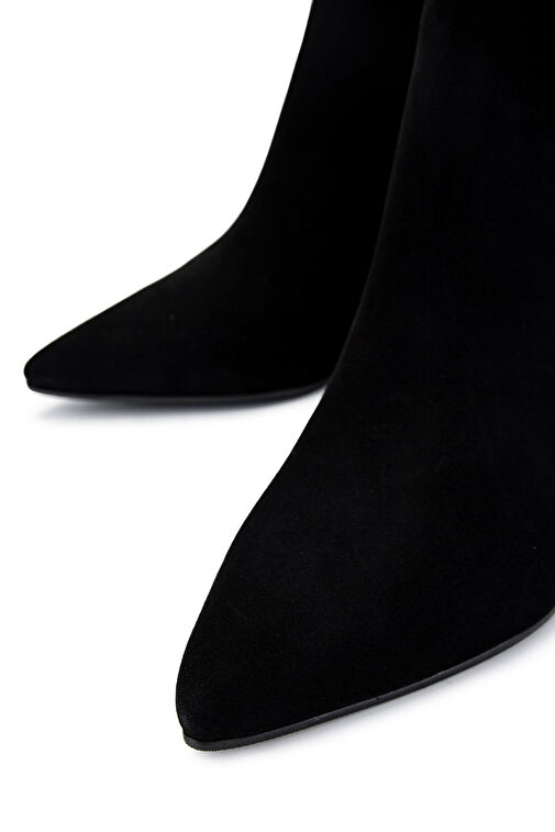 Tamer Tanca Kadın Hakiki Deri Siyah Süet Topuklu Bot - Görsel 5