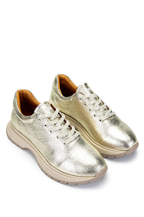 Tamer Tanca Kadın Hakiki Deri Altın Rugan Sneakers & Spor Ayakkabı - Görsel 3