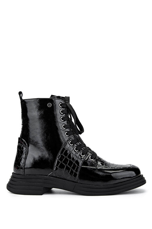 Tamer Tanca Kadın Hakiki Deri Siyah Rugan Casual Bot - Görsel 2