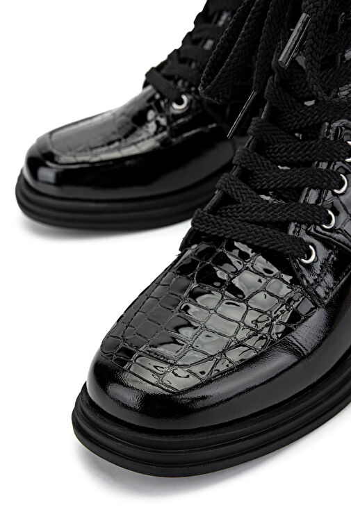 Tamer Tanca Kadın Hakiki Deri Siyah Rugan Casual Bot - Görsel 4