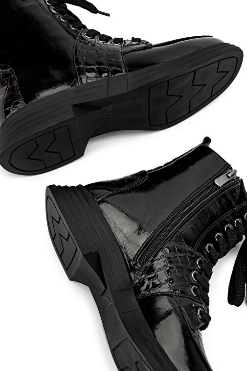 Tamer Tanca Kadın Hakiki Deri Siyah Rugan Casual Bot - Görsel 6