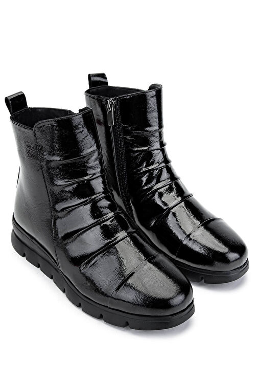 Tamer Tanca Kadın Hakiki Deri Siyah Rugan Casual Bot - Görsel 3