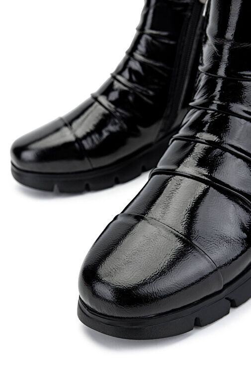 Tamer Tanca Kadın Hakiki Deri Siyah Rugan Casual Bot - Görsel 5