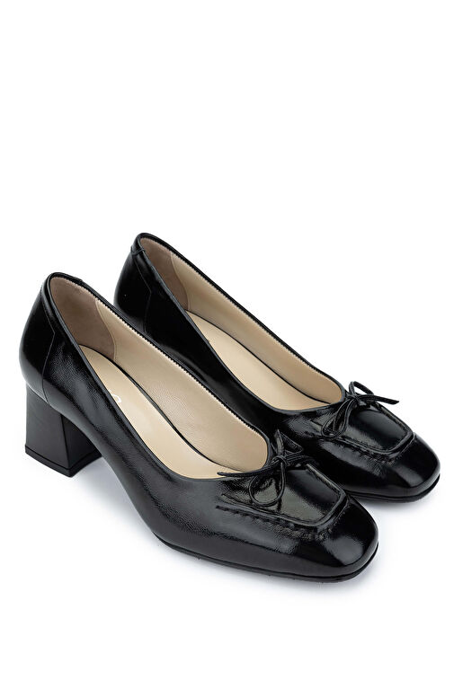 Tamer Tanca Kadın Hakiki Deri Siyah Rugan Topuklu Ayakkabı - Görsel 3