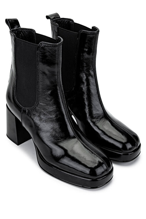 Tamer Tanca Kadın Hakiki Deri Siyah Rugan Topuklu Bot - Görsel 3