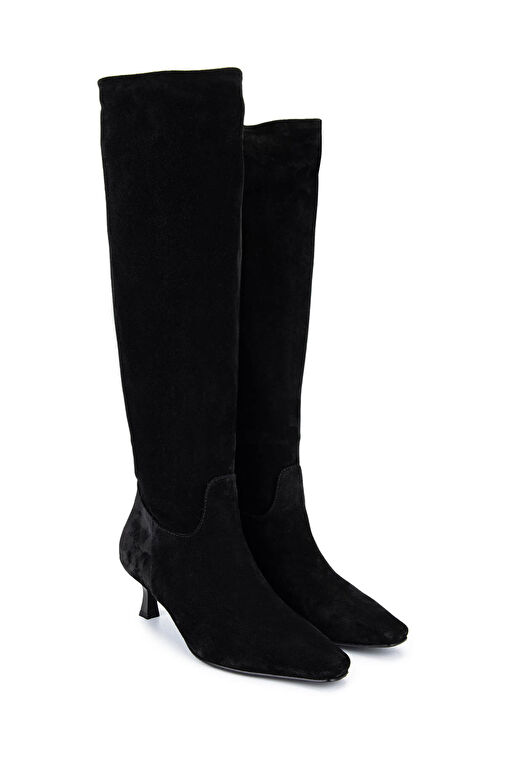 Tamer Tanca Kadın Hakiki Deri Siyah Süet Topuklu Çizme - Görsel 3