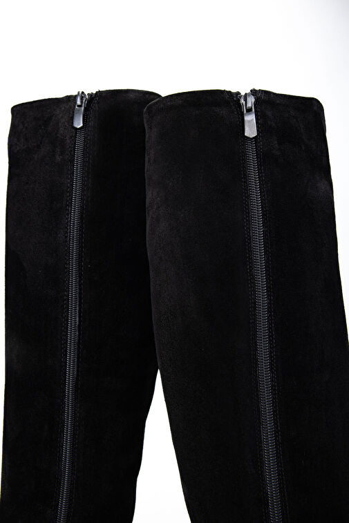 Tamer Tanca Kadın Hakiki Deri Siyah Süet Topuklu Çizme - Görsel 5