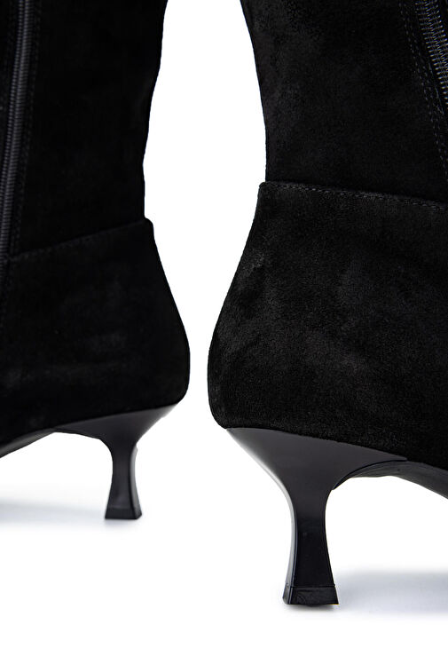 Tamer Tanca Kadın Hakiki Deri Siyah Süet Topuklu Çizme - Görsel 6