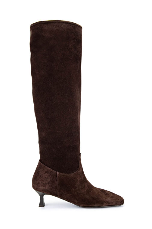 Tamer Tanca Kadın Hakiki Deri Kahverengi Süet Topuklu Çizme - Görsel 2