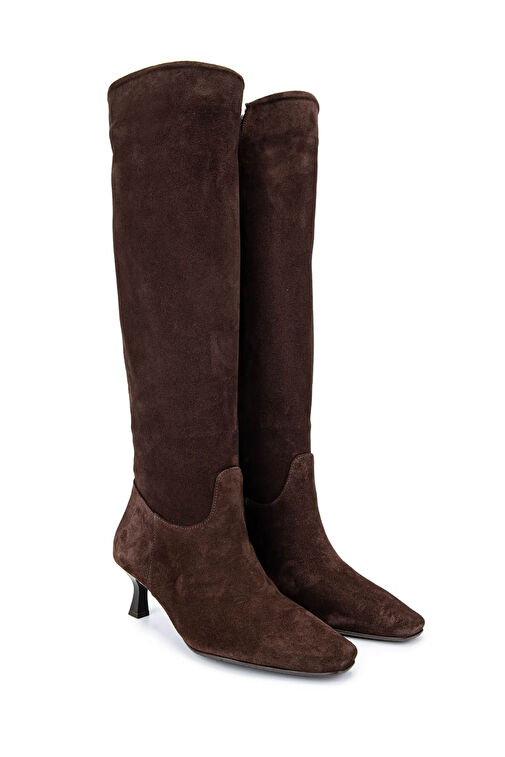 Tamer Tanca Kadın Hakiki Deri Kahverengi Süet Topuklu Çizme - Görsel 3