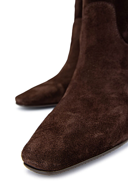 Tamer Tanca Kadın Hakiki Deri Kahverengi Süet Topuklu Çizme - Görsel 4