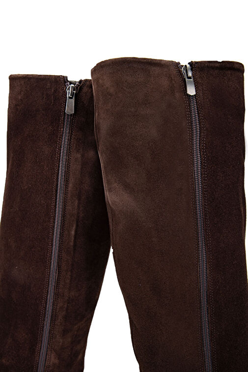 Tamer Tanca Kadın Hakiki Deri Kahverengi Süet Topuklu Çizme - Görsel 5