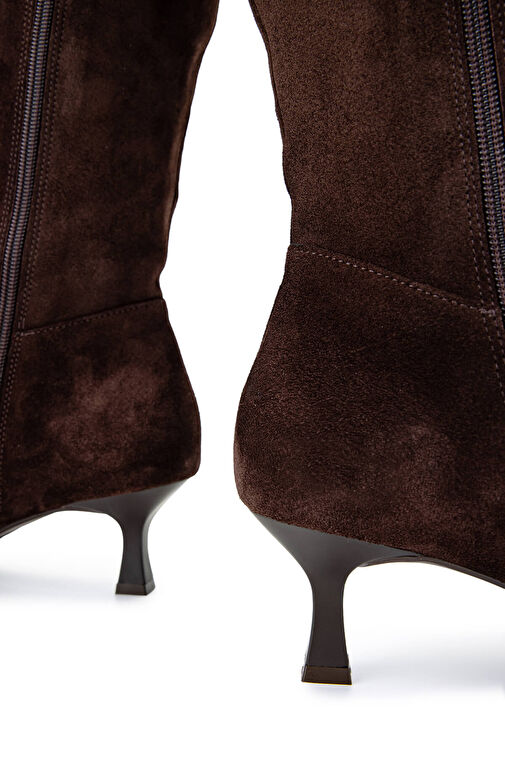 Tamer Tanca Kadın Hakiki Deri Kahverengi Süet Topuklu Çizme - Görsel 6