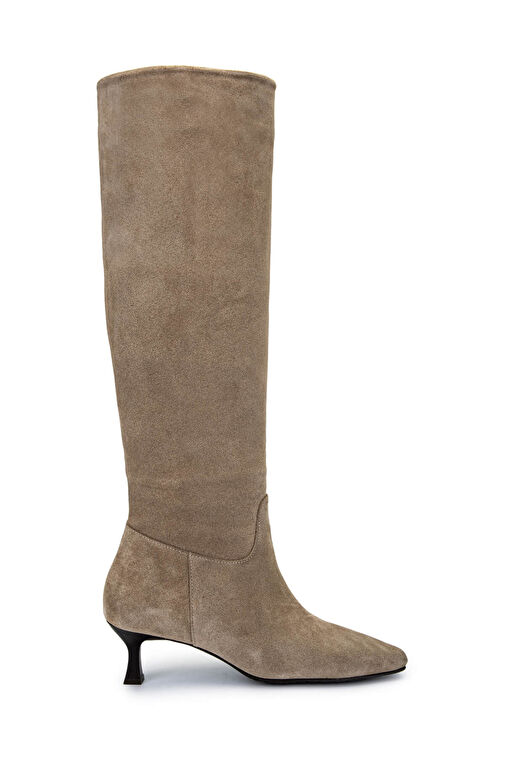 Tamer Tanca Kadın Hakiki Deri Bej Süet Topuklu Çizme - Görsel 2