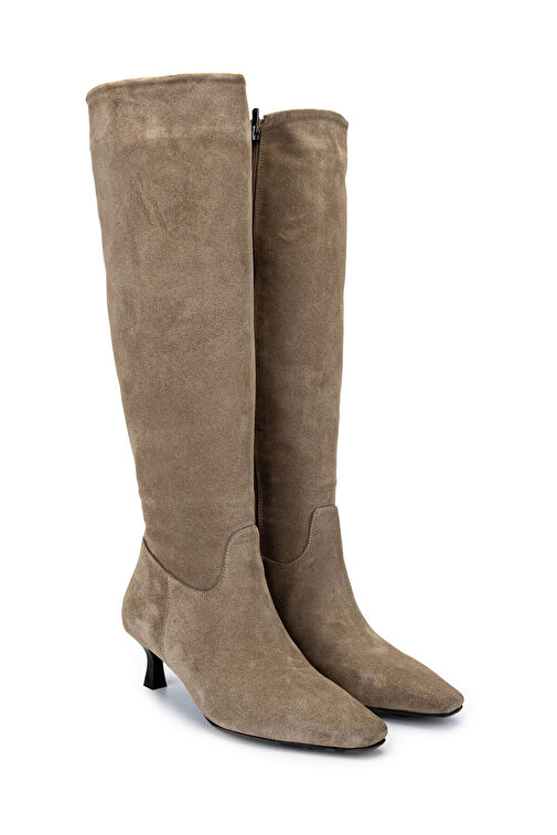 Tamer Tanca Kadın Hakiki Deri Bej Süet Topuklu Çizme - Görsel 3