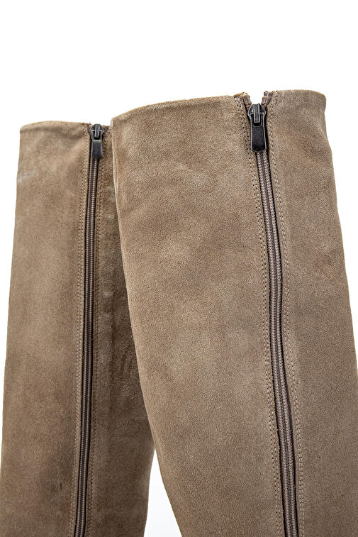 Tamer Tanca Kadın Hakiki Deri Bej Süet Topuklu Çizme - Görsel 5