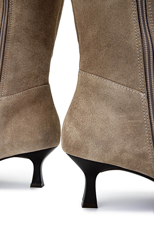 Tamer Tanca Kadın Hakiki Deri Bej Süet Topuklu Çizme - Görsel 6