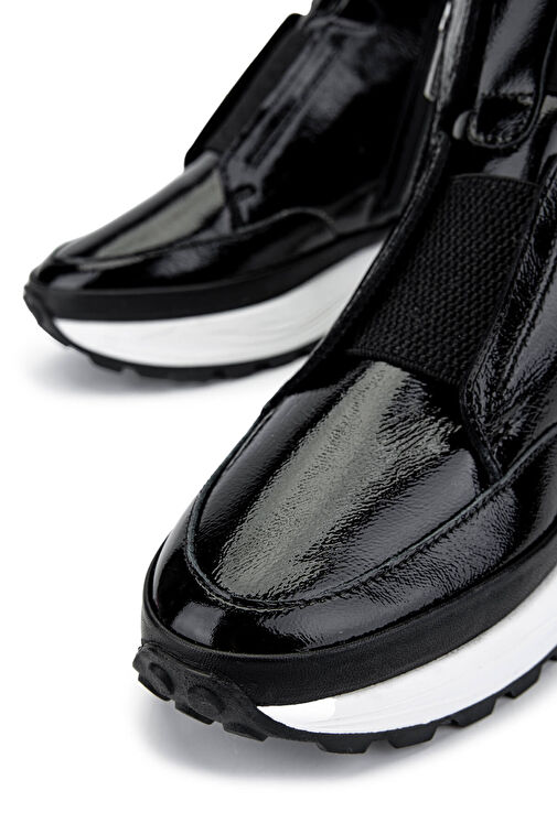 Tamer Tanca Kadın Hakiki Deri Siyah Rugan Casual Bot - Görsel 5