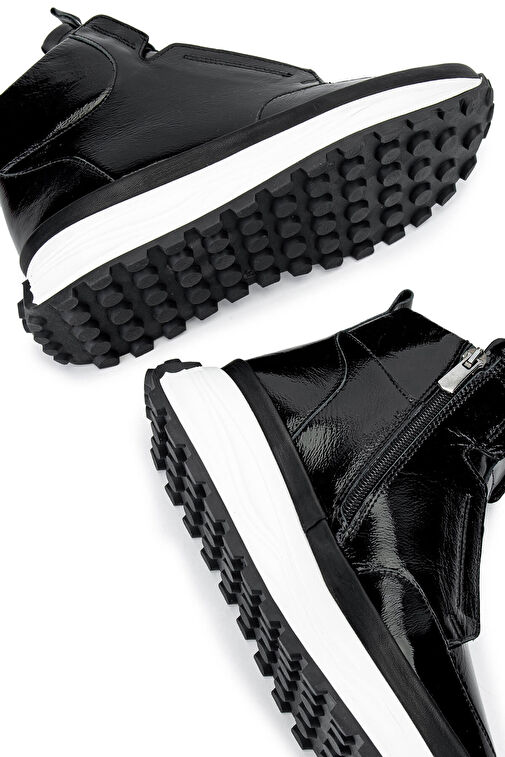 Tamer Tanca Kadın Hakiki Deri Siyah Rugan Casual Bot - Görsel 6