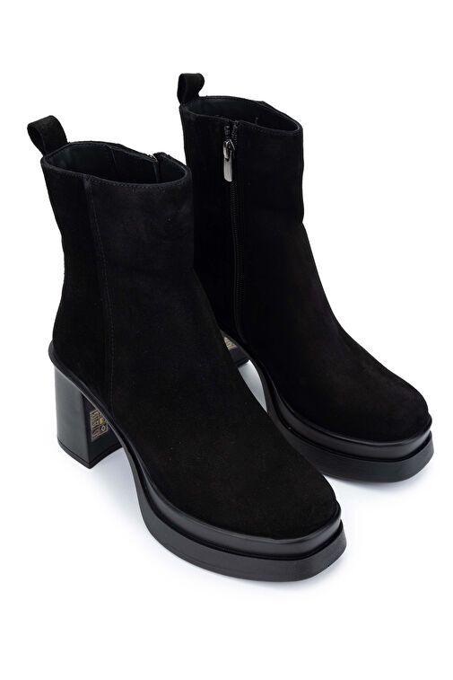 Tamer Tanca Kadın Hakiki Deri Siyah Süet Topuklu Bot - Görsel 3