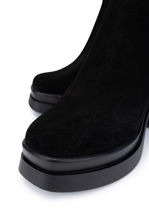 Tamer Tanca Kadın Hakiki Deri Siyah Süet Topuklu Bot - Görsel 4