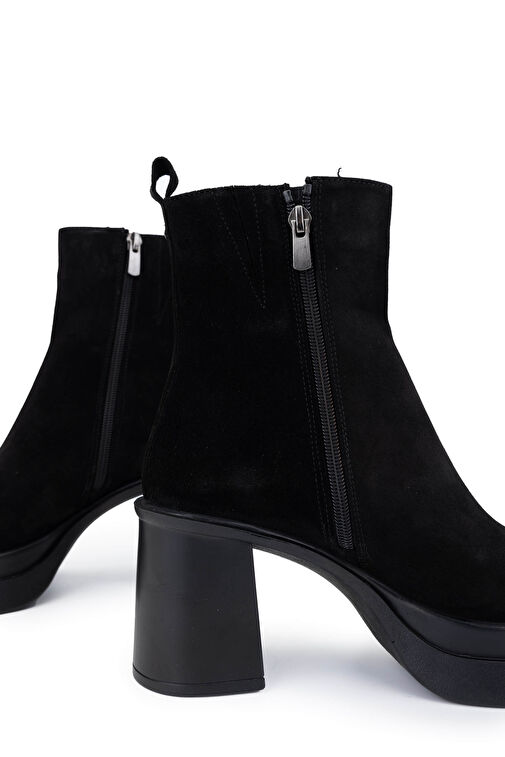 Tamer Tanca Kadın Hakiki Deri Siyah Süet Topuklu Bot - Görsel 5