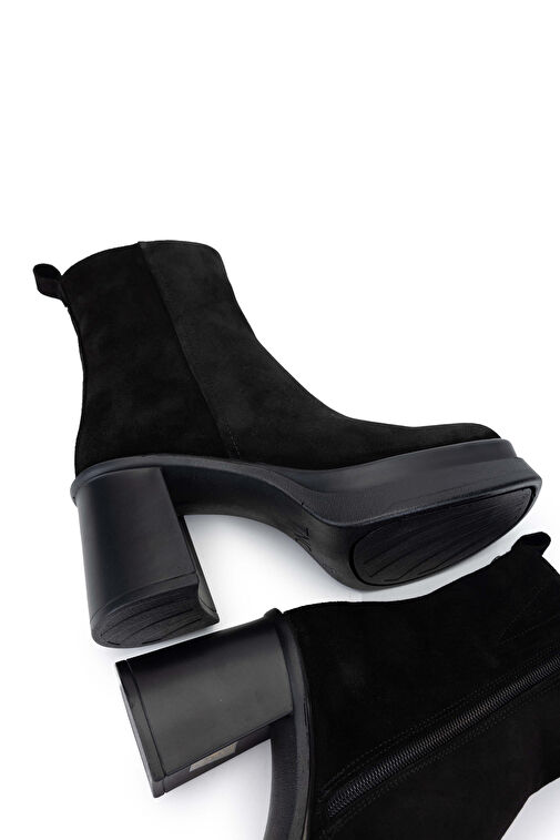 Tamer Tanca Kadın Hakiki Deri Siyah Süet Topuklu Bot - Görsel 6