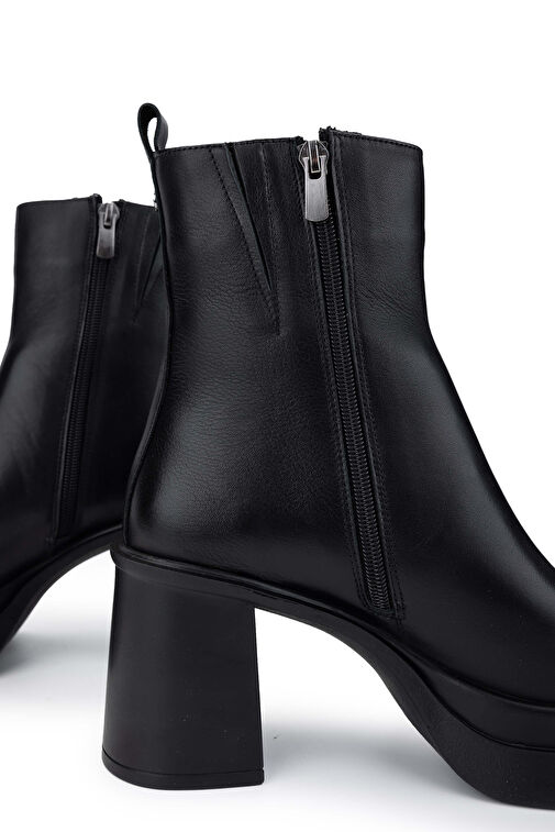 Tamer Tanca Kadın Hakiki Deri Siyah Deri Topuklu Bot - Görsel 5