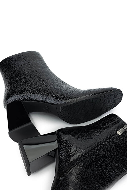 Tamer Tanca Kadın Hakiki Deri Siyah Rugan Topuklu Bot - Görsel 6