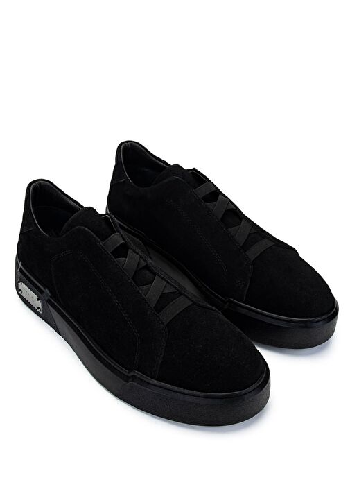 Tamer Tanca Erkek Hakiki Deri Siyah Süet Sneakers & Spor Ayakkabı - Görsel 3